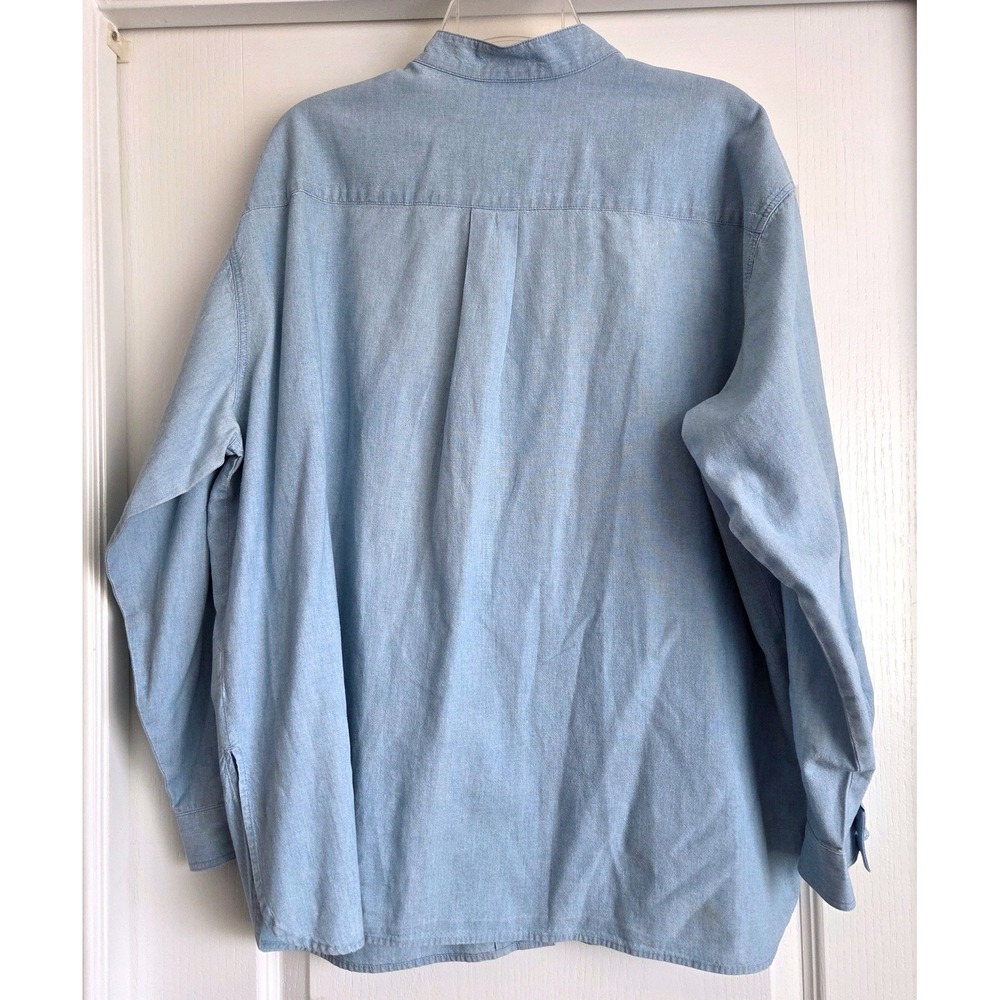 J. Jill Womens Blue Cotton Chambray Frog Button Mandarin Collar Tunic Shirt Sz L - Picture 3 of 7